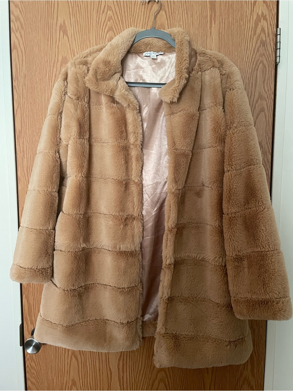 She + Sky Plush Teddy Coat in Camel